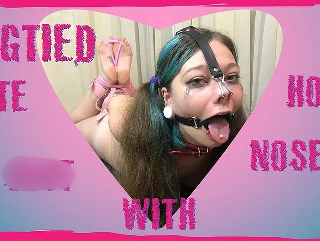 Cute hogtied slut with makeup running all over her face.