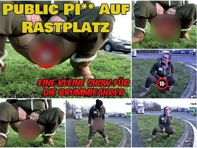 Public Piss auf dem Rastplatz - Kleine Show für die Brummifahrer