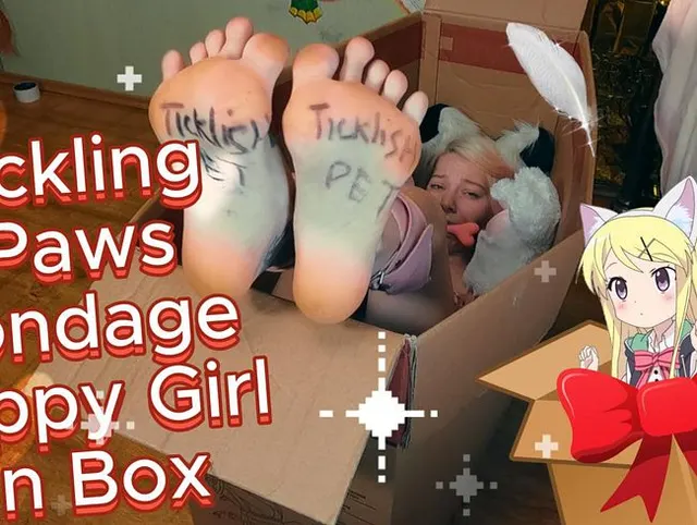 Bondage PuppyGirl in der Box und kitzelt ihre Pfoten