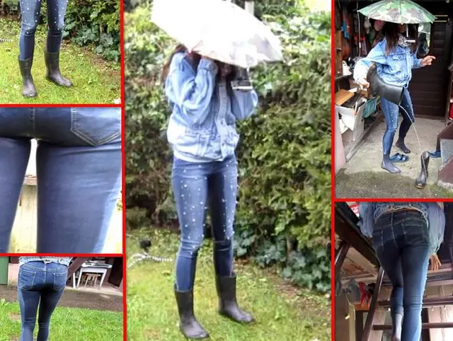 Piss im Regen - in Perlenjeans + Gummistiefeln
