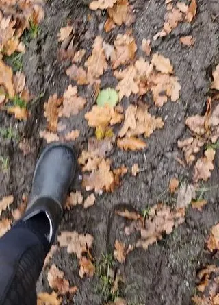 Mit den Stallschuhen im Matsch