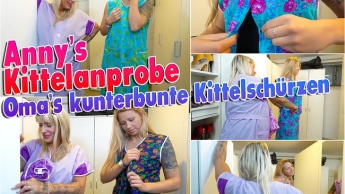 Anny’s Kittel Anprobe mit Oma’s kunterbunten Kittelschürzen