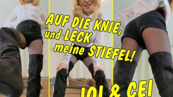 Auf die Knie und leck meine Stiefel! Dominante Jerk Off und Cum Eating Instruction!