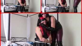 Crossdesser bondage 4,  Kneeling leather sissy