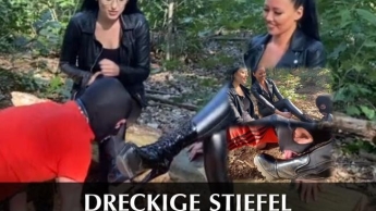 Dreckige Stiefel lecken im Wald