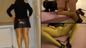 Goldpussy in 20cm Heels und Leder Minirock