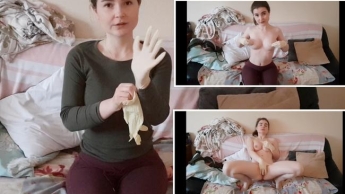 Heftiger Orgasmus mit Latex Handschuhen!