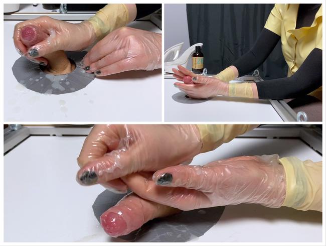 Ich wichse deinen Schwanz in geilen transparenten Latex- Gummi- Handschuhen