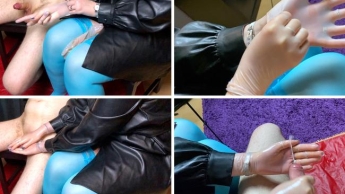 Mit mega transparenten Latexhandschuhen meinen Mitbewohner entsaftet