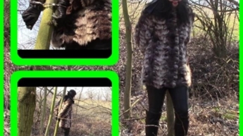 Outdoors handcuffed in fur coat