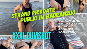 Strand Fickdate public im BADEANZUG | XXXL CUMSHOT