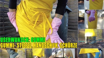 Userwunsch: Mit Gummischürze Gummistiefel und Gummihandschuh im Garten