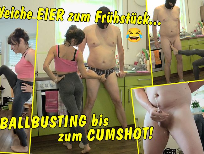 Weiche Eier zum Frühstück… Ballbusting bis zum Cumshot!