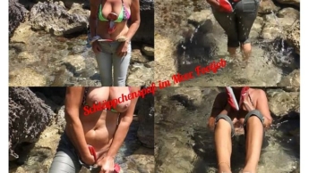 Schläppchenspaß im Meer, Footjob