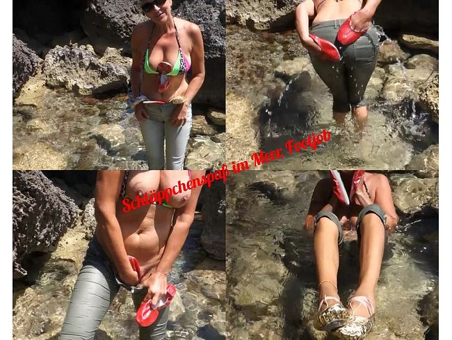 Schläppchenspaß im Meer, Footjob
