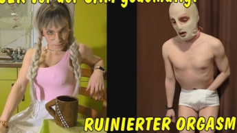 Loser vor der Cam gedemütigt! Runierter Orgasmus in die Hose!