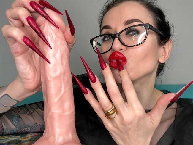 ROTE scharfe Lange Nägel, scharfe Stilettos, lange Finger, HEISSE Handjobs mit Spucke