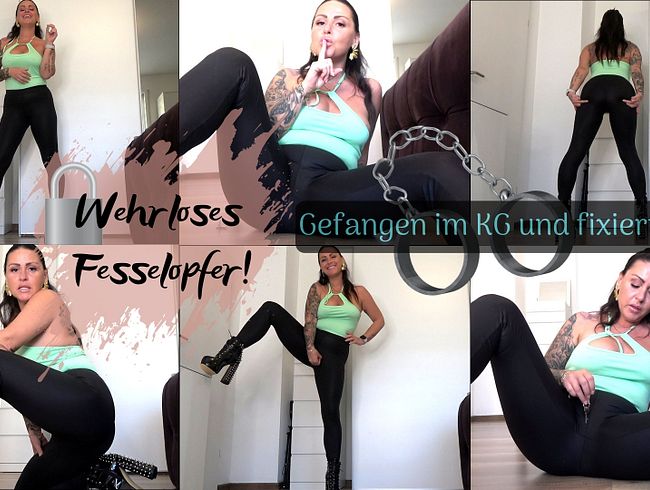Wehrloses Fesselopfer! Gefangen im KG und fixiert