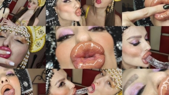 Zwei Prinzessinnen verzaubern Sie mit ihren sexy Körpern und klebrigen, saftigen, glänzenden Lippenstiftküssen