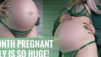 schwangerer Bauch ist so riesig! Sieh es dir an ! Bauchtänselei von blonder Milf!