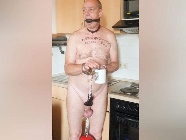 Wenn der Analsex-Strapsen-& BDSM-Sklave in der Küche Kaffee zubereitet