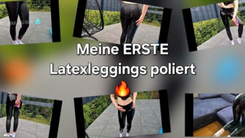 Latexleggings poliert ! Meine erste Latexleggins für dich Outdoor poliert !