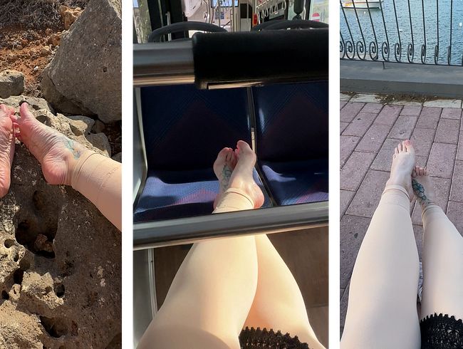 barfuß im Bus und auf der Straße