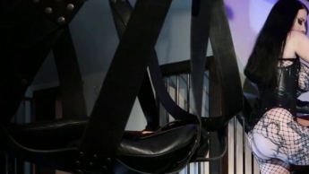 Miss Alessa Milano CBT in Leather Gloves on the Bondage Chair full