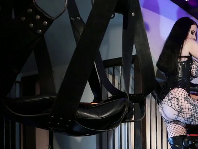 Miss Alessa Milano CBT in Leather Gloves on the Bondage Chair full