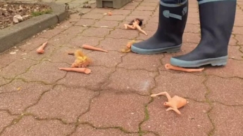 Püppchen mit Gummistiefeln zerstören – crushing der Püppchen