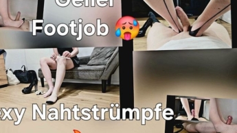 Sexy Footjob in Nylonstrümpfen mit Naht und sexy schwarze Pumps !
